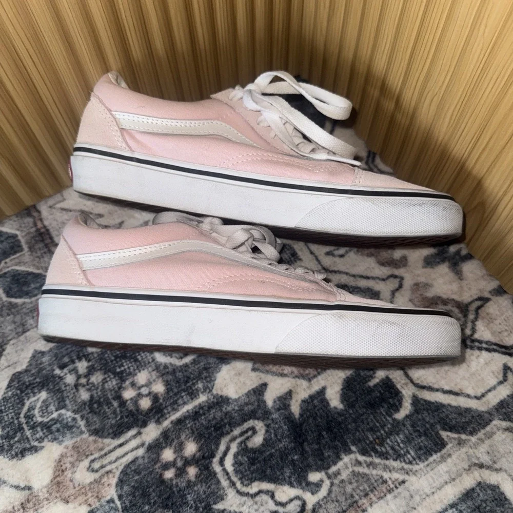 VANS Old Skool Pink White Canvas Low Top Lace-Up Rubber Sole Mens 6 Womens 7.5